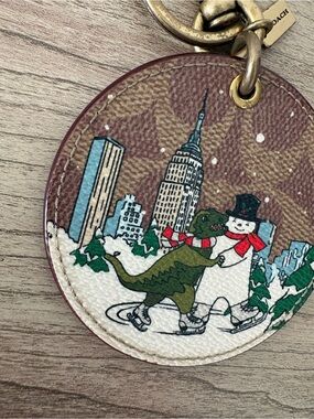 Coach Holiday Skate Dino & Snowman Leather Key Ring - Brown/Green/White/Red
